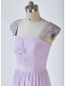 Beaded Cap Sleeves Lavender Chiffon Pleated Bridesmaid Dress